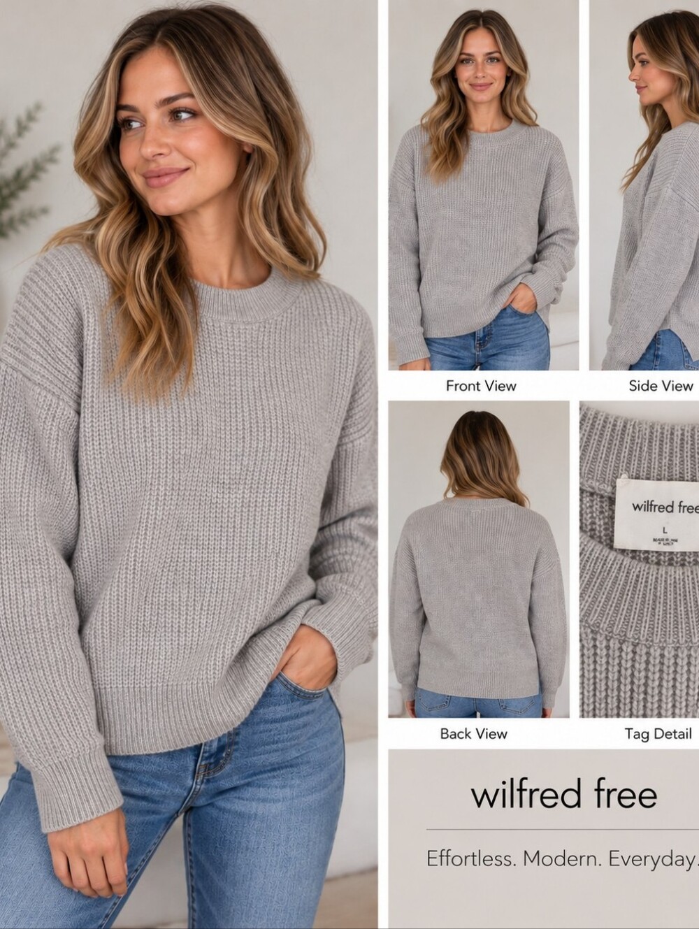 Wilfred Free Light Gray Women's Sweater - Soft Knit Pullover